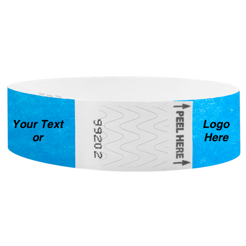 Litter Free Tyvek3-4 Wristband Solid Neon Blue - great for customizing with your text or logo - round version shown