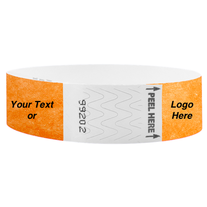 Litter Free Tyvek3-4 Wristband Solid Neon orange - great for customizing with your text or logo - round version shown