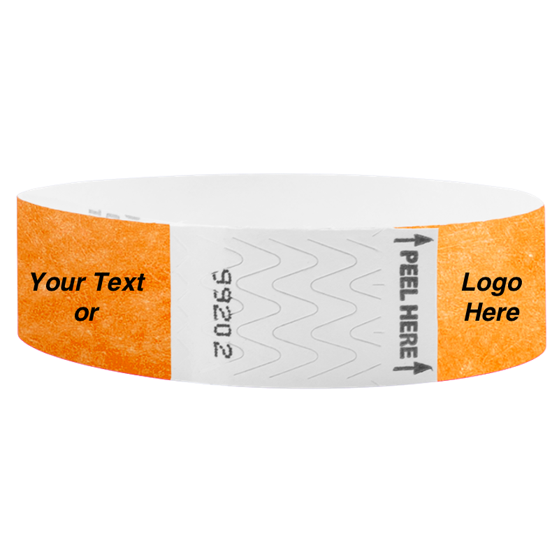 Litter Free Tyvek3-4 Wristband Solid Neon orange - great for customizing with your text or logo - round version shown