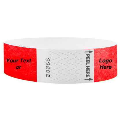 Litter Free Tyvek3-4 Wristband Solid Neon red - great for customizing with your text or logo - round version shown
