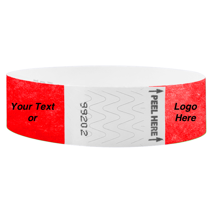 Litter Free Tyvek3-4 Wristband Solid Neon red - great for customizing with your text or logo - round version shown