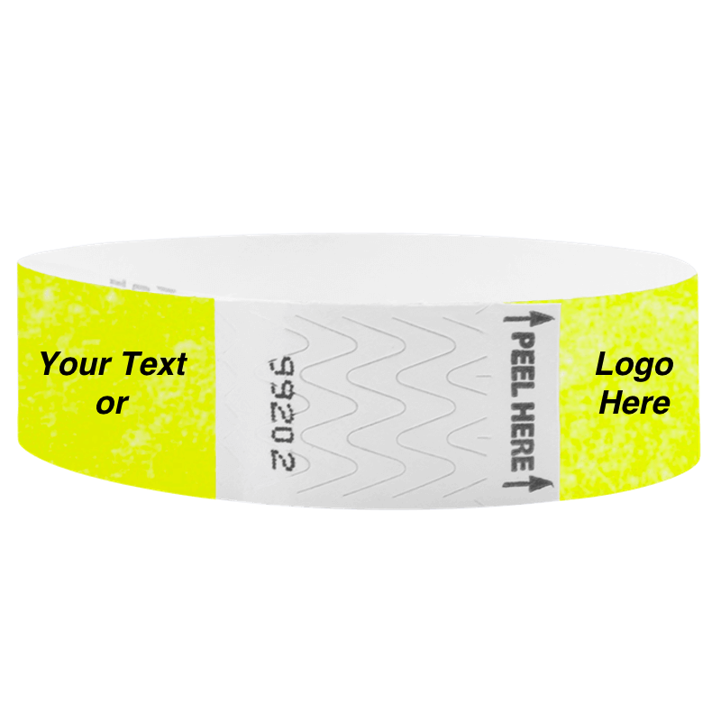 Litter Free Tyvek3-4 Wristband Solid Neon yellow - great for customizing with your text or logo - round version shown