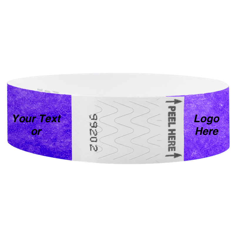 Litter Free Tyvek3-4 Wristband Solid Neon purple - great for customizing with your text or logo - round version shown