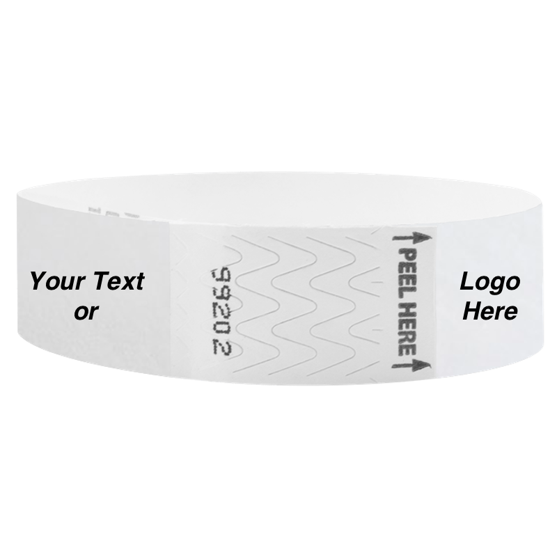 Litter Free Tyvek3-4 Wristband Solid Neon white - great for customizing with your text or logo - round version shown