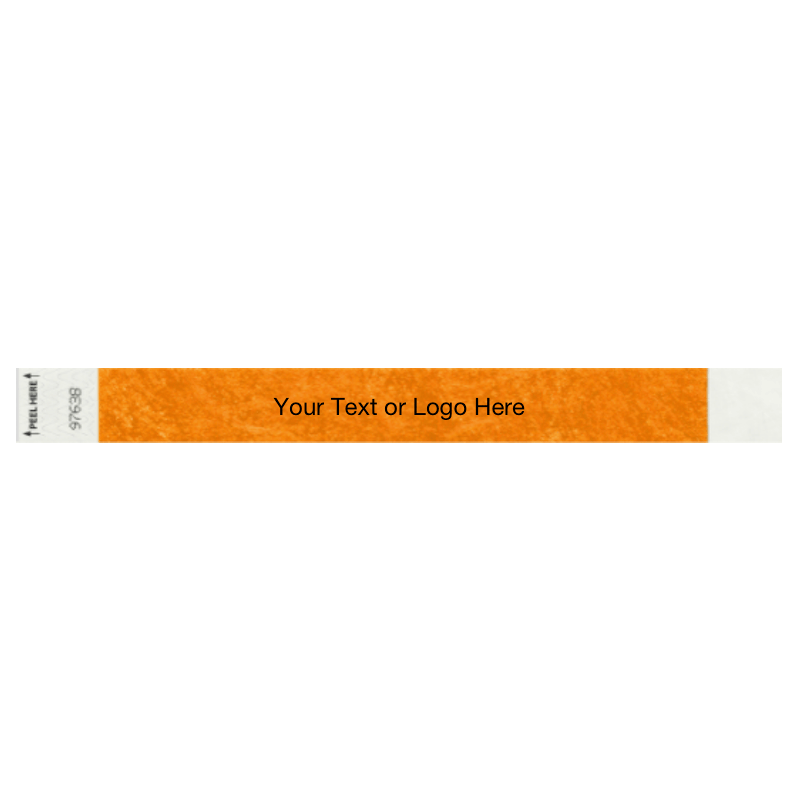 Tyvek 1" Litter free wristband in neon orange showing placeholder for your custom text or logo