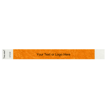 Tyvek 1" Litter free wristband in neon orange showing placeholder for your custom text or logo