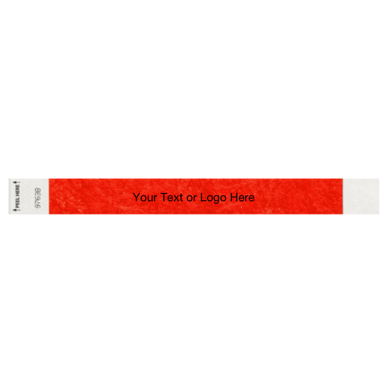 Tyvek 1" Litter free wristband in neon red showing placeholder for your custom text or logo