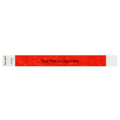 Tyvek 1" Litter free wristband in neon red showing placeholder for your custom text or logo