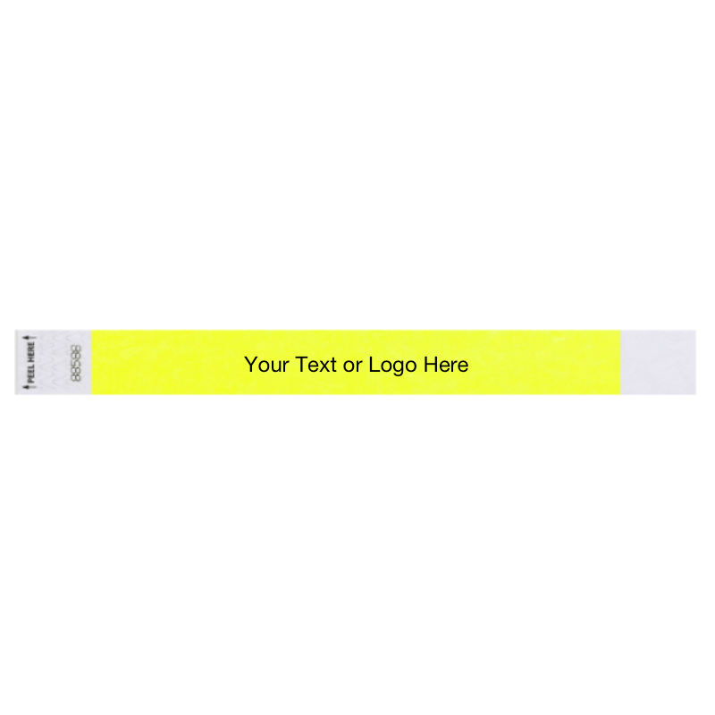 Tyvek 1" Litter free wristband in neon yellow showing placeholder for your custom text or logo