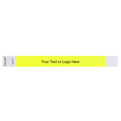 Tyvek 1" Litter free wristband in neon yellow showing placeholder for your custom text or logo