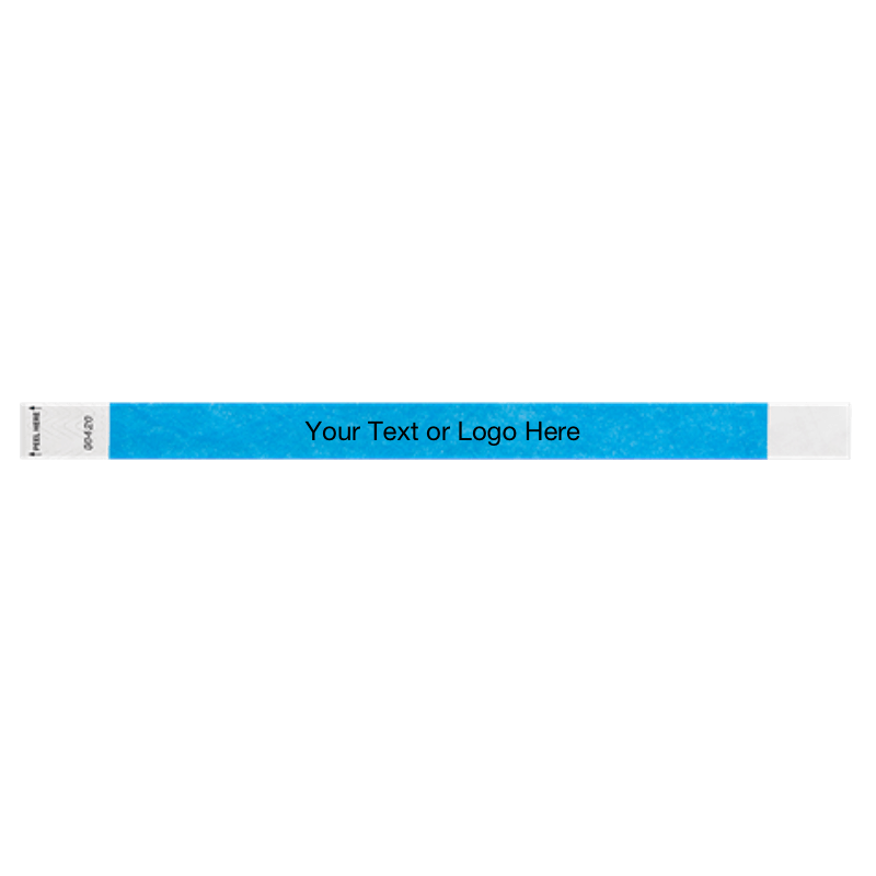 Litter Free tyvek wristband 3/4" solid neon blue showing placement for your text or logo