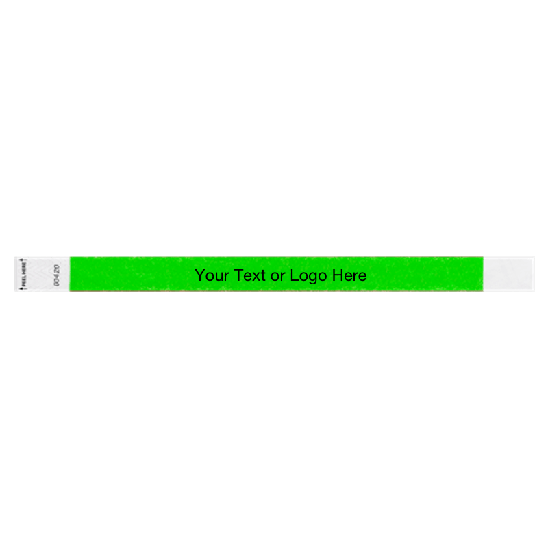 Litter Free tyvek wristband 3/4" solid neon green showing placement for your text or logo