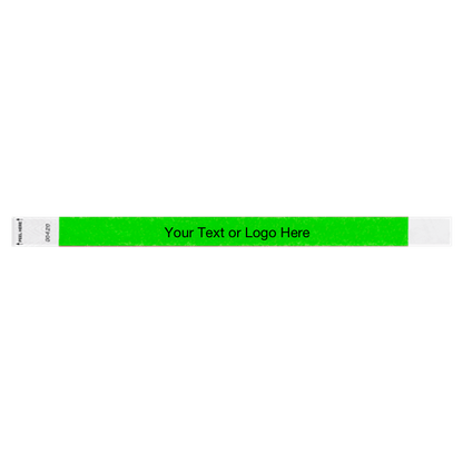 Litter Free tyvek wristband 3/4" solid neon green showing placement for your text or logo
