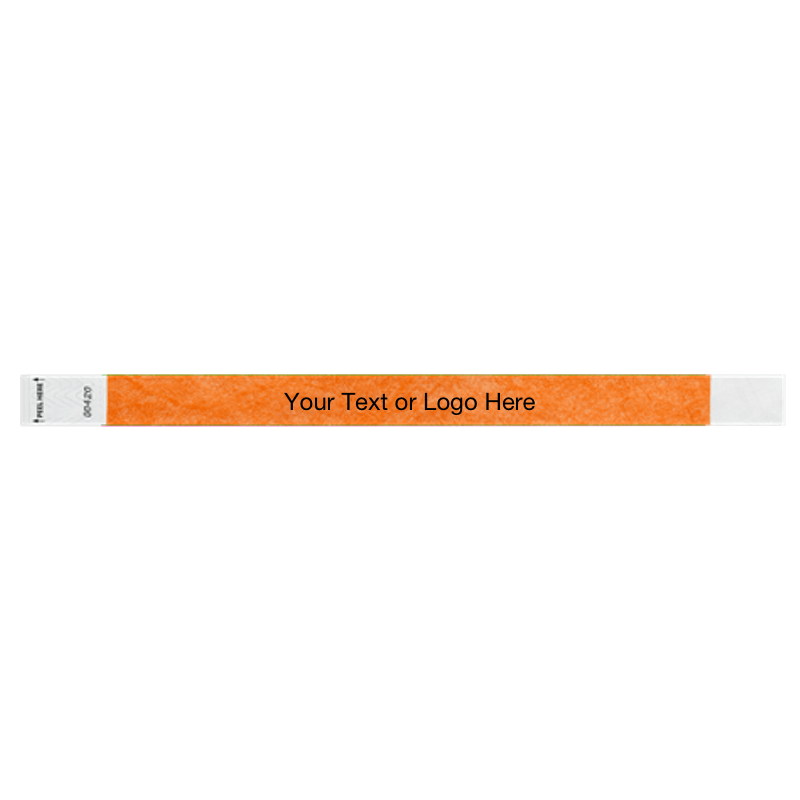 Litter Free tyvek wristband 3/4" solid neon orange showing placement for your text or logo