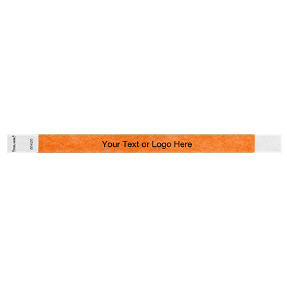 Litter Free tyvek wristband 3/4" solid neon orange showing placement for your text or logo
