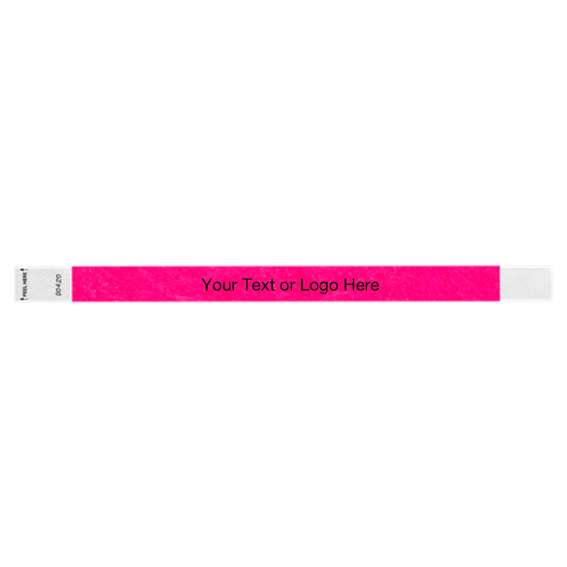 Litter Free tyvek wristband 3/4" solid neon pink showing placement for your text or logo