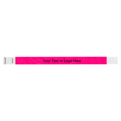 Litter Free tyvek wristband 3/4" solid neon pink showing placement for your text or logo