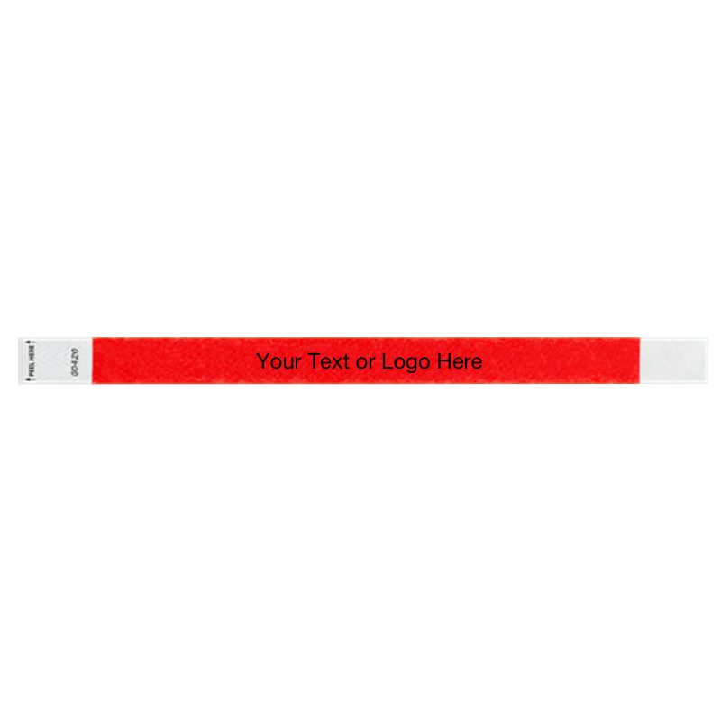 Litter Free tyvek wristband 3/4" solid neon red showing placement for your text or logo