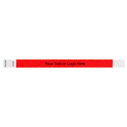 Litter Free tyvek wristband 3/4" solid neon red showing placement for your text or logo