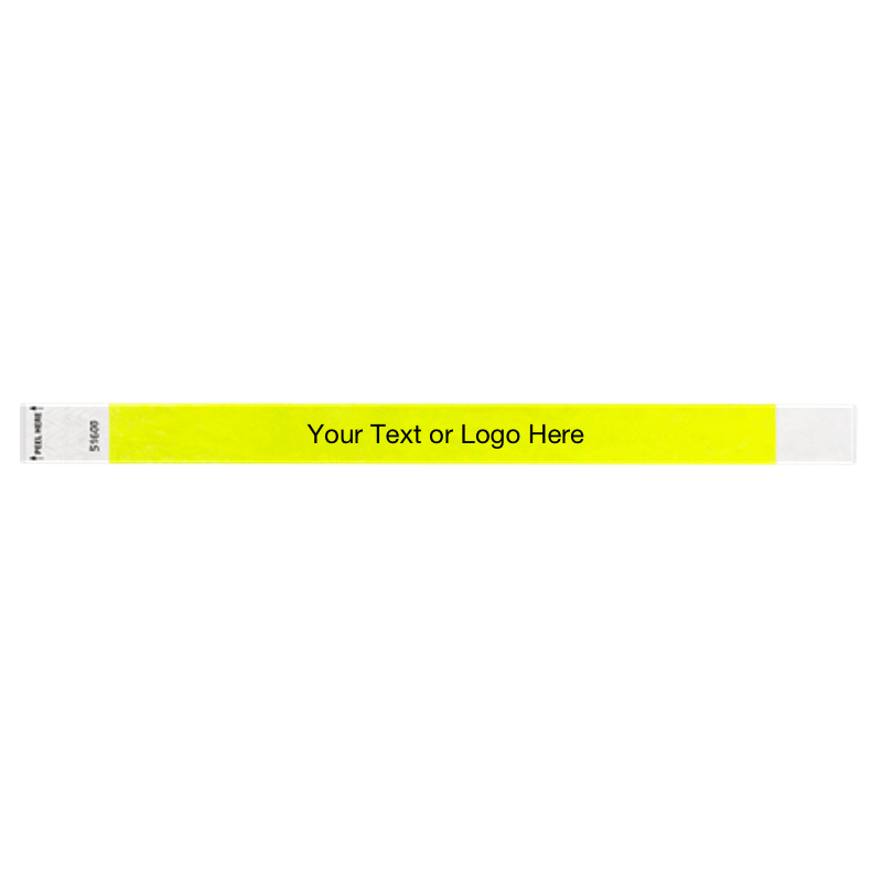 Litter Free tyvek wristband 3/4" solid neon yellow showing placement for your text or logo