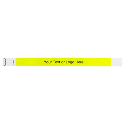 Litter Free tyvek wristband 3/4" solid neon yellow showing placement for your text or logo
