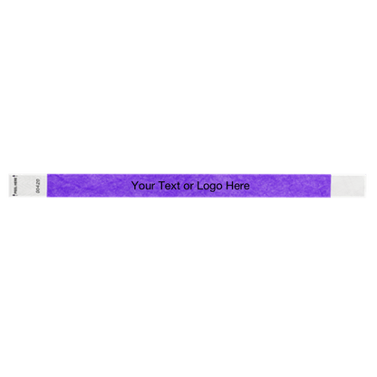 Litter Free tyvek wristband 3/4" solid purple showing placement for your text or logo