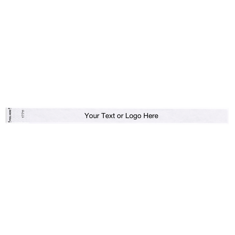 Litter Free tyvek wristband 3/4" solid white showing placement for your text or logo