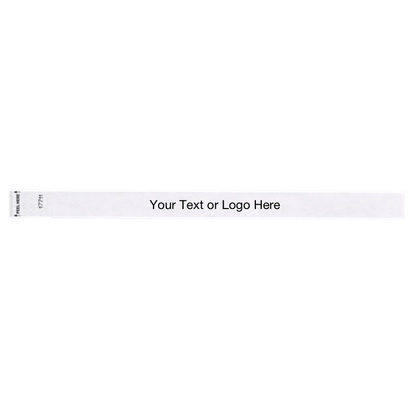 Litter Free tyvek wristband 3/4" solid white showing placement for your text or logo