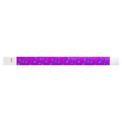 pantone purple tyvek wristband with neon blue music notes - flat version shown