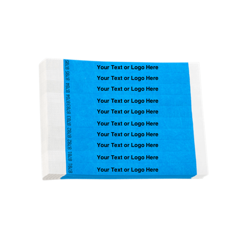 tyvek 3/4" solid wristband duplicate numbers in neon blue showing a placeholder for your custom text or logo