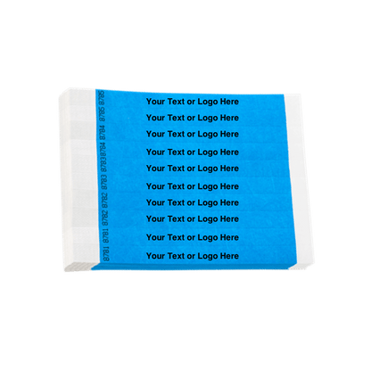 tyvek 3/4" solid wristband duplicate numbers in neon blue showing a placeholder for your custom text or logo