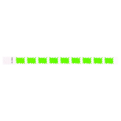 white tyvek wristband with neon green burst pattern