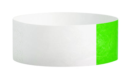 tyvek 1" half flood wristbands shown in neon green