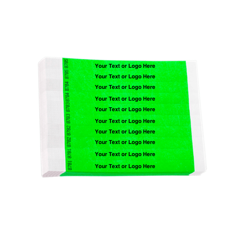 tyvek 3/4" solid wristband duplicate numbers in neon green showing a placeholder for your custom text or logo