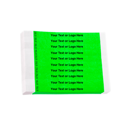 tyvek 3/4" solid wristband duplicate numbers in neon green showing a placeholder for your custom text or logo
