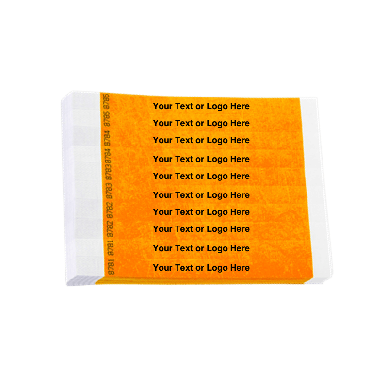 tyvek 3/4" solid wristband duplicate numbers in neon orange showing a placeholder for your custom text or logo