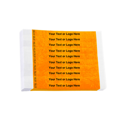 tyvek 3/4" solid wristband duplicate numbers in neon orange showing a placeholder for your custom text or logo