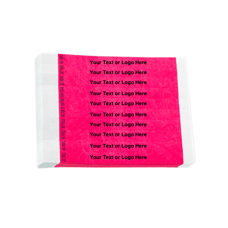 tyvek 3/4" solid wristband duplicate numbers in neon pink showing a placeholder for your custom text or logo