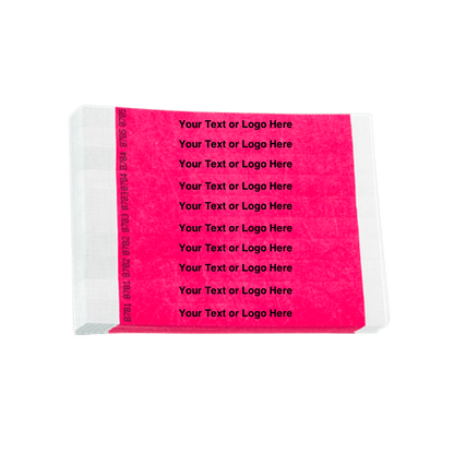 tyvek 3/4" solid wristband duplicate numbers in neon pink showing a placeholder for your custom text or logo