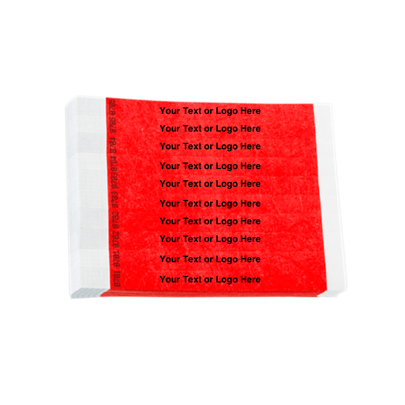 tyvek 3/4" solid wristband duplicate numbers in neon red showing a placeholder for your custom text or logo