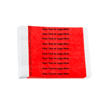 tyvek 3/4" solid wristband duplicate numbers in neon red showing a placeholder for your custom text or logo