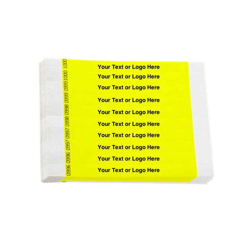 tyvek 3/4" solid wristband duplicate numbers in neon yellow showing a placeholder for your custom text or logo