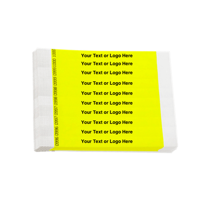 tyvek 3/4" solid wristband duplicate numbers in neon yellow showing a placeholder for your custom text or logo