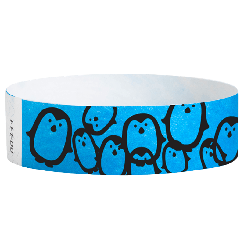 Blue Wristband with black penguin design 
