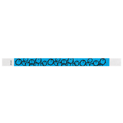 neon blue tyvek wristband with black penguin pattern