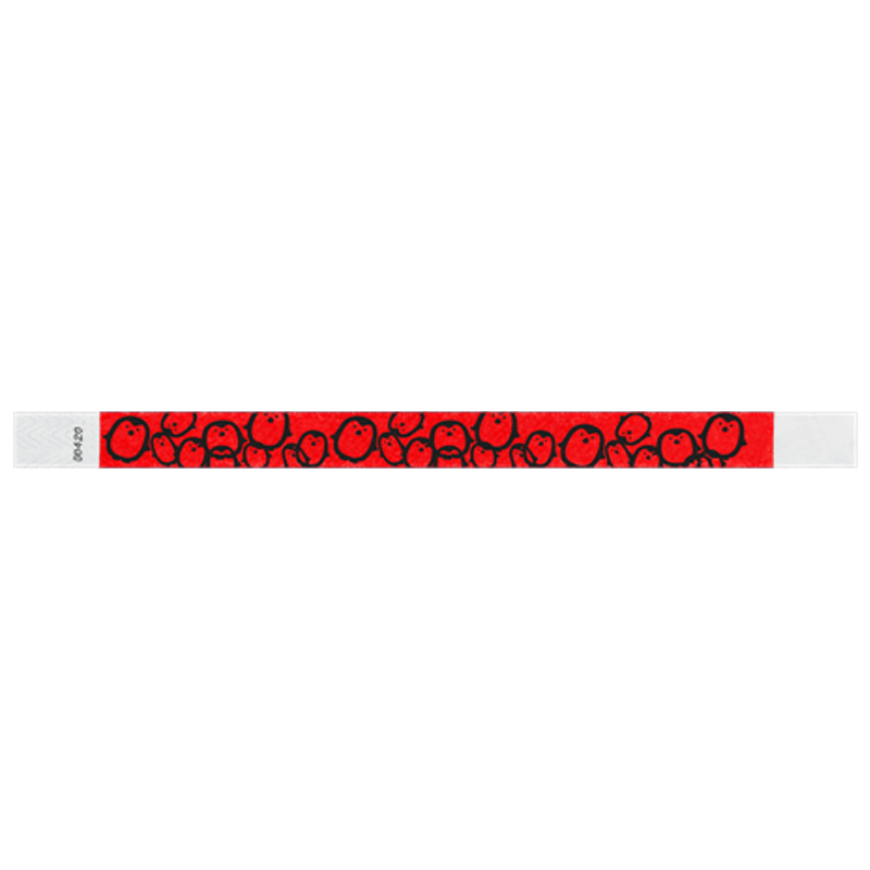 neon red tyvek wristband with black penguin pattern