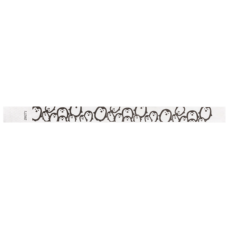 white tyvek wristband with black penguin pattern