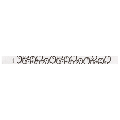 white tyvek wristband with black penguin pattern