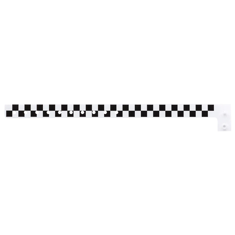 Plastic wristband with a black and white checkerboard pattern - shown in flat 