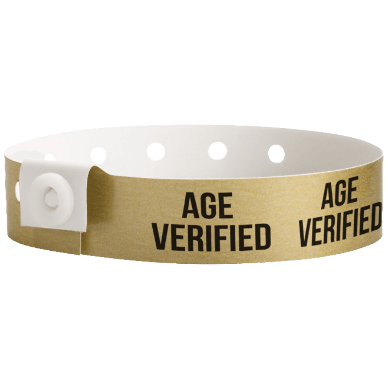 plastic age verified wristband in gold 